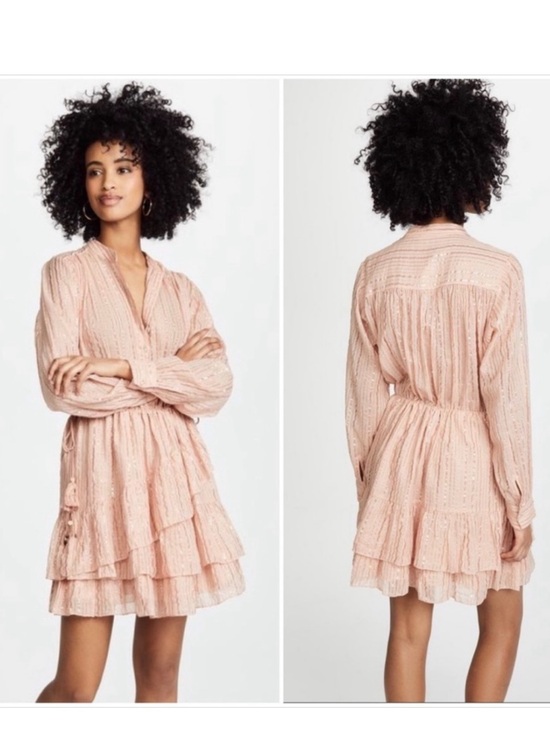 Ulla Johnson Dresses & Skirts - Ulla Johnson Della Metallic Pink Tiered Ruffle Long Sleeve Mini Dress size 8